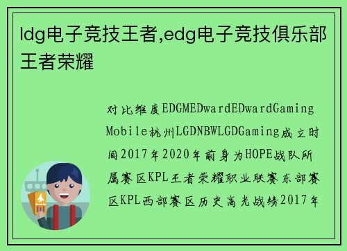 ldg电子竞技王者,edg电子竞技俱乐部王者荣耀